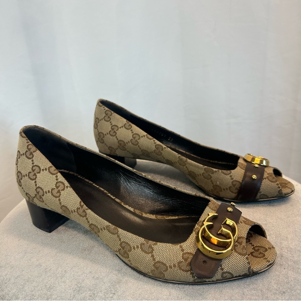 Gucci tan brown GG Lifford canvas flats Sz 39 - Picture 12 of 12